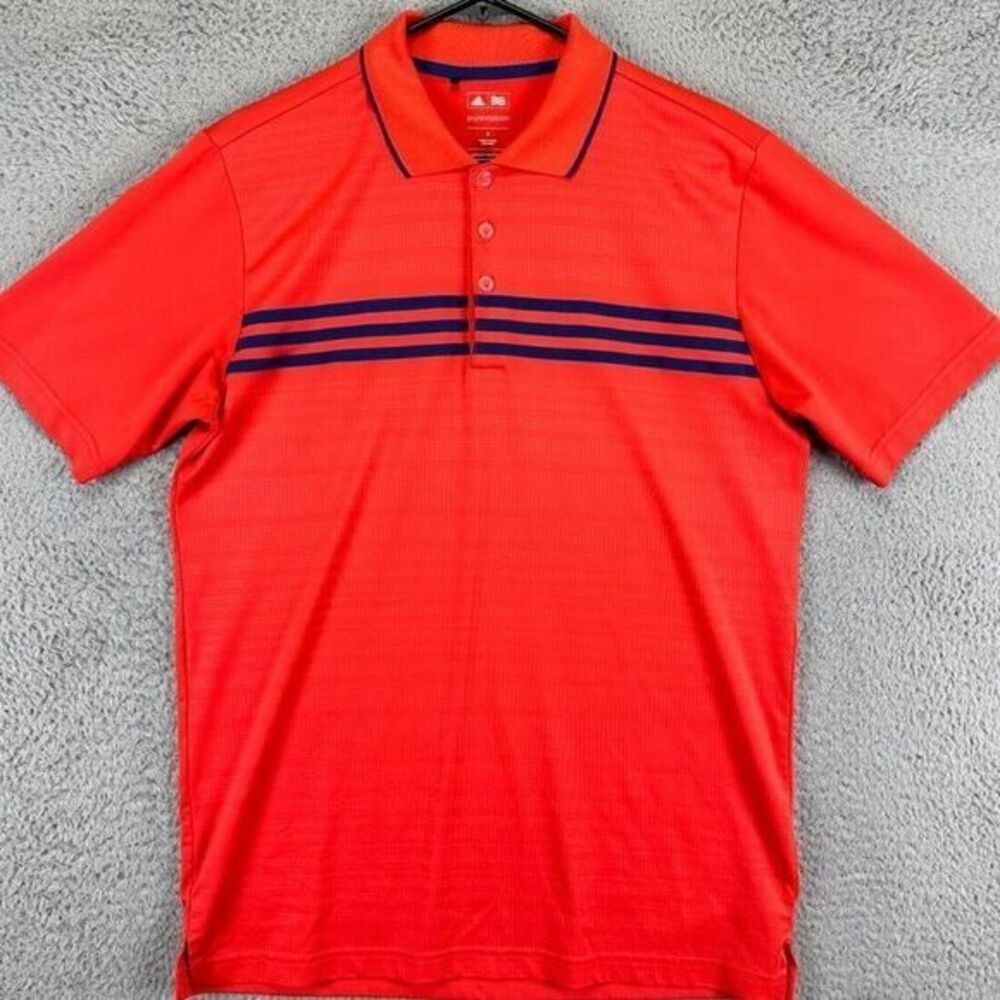 Adidas Golf Polo Shirt Adult Small Pure Motion Neon Orange 3 Striped Rugby Mens